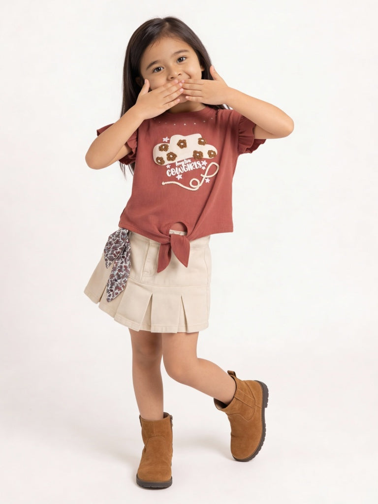 HOP Kids Girls Red Embroidered Cotton Top