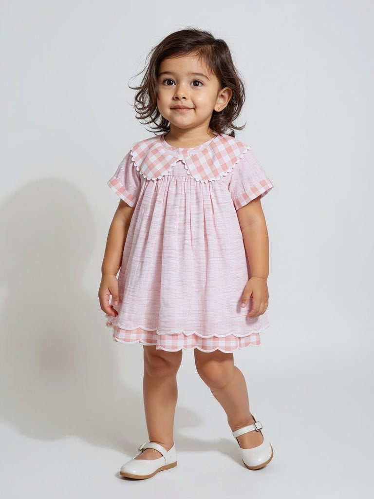 Buy HOP Baby Pink Checks Design Cotton A-Line Dress from Westside