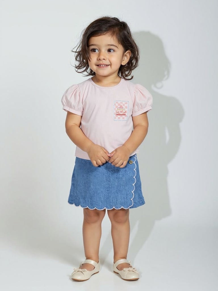Westside HOP Baby Girl's Light Pink Cotton T-Shirt and Skorts Set for Casual Wear Front View