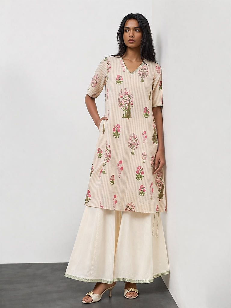 Utsa Off-White Solid Ethnic Palazzos