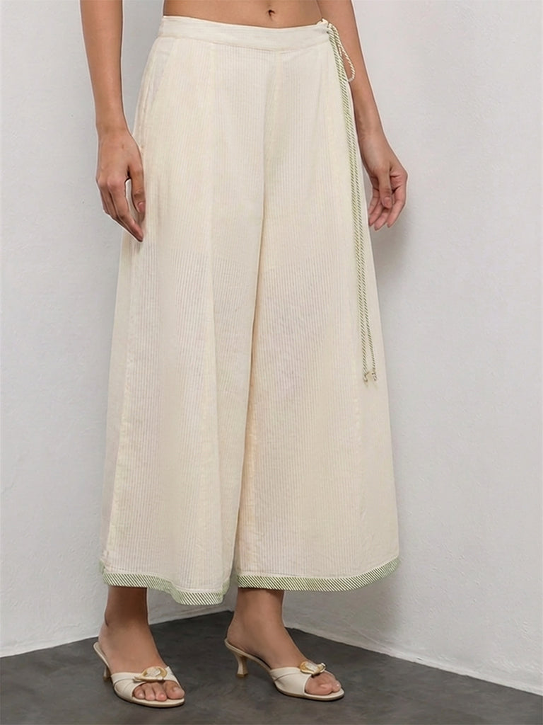 Utsa Off-White Solid Ethnic Palazzos