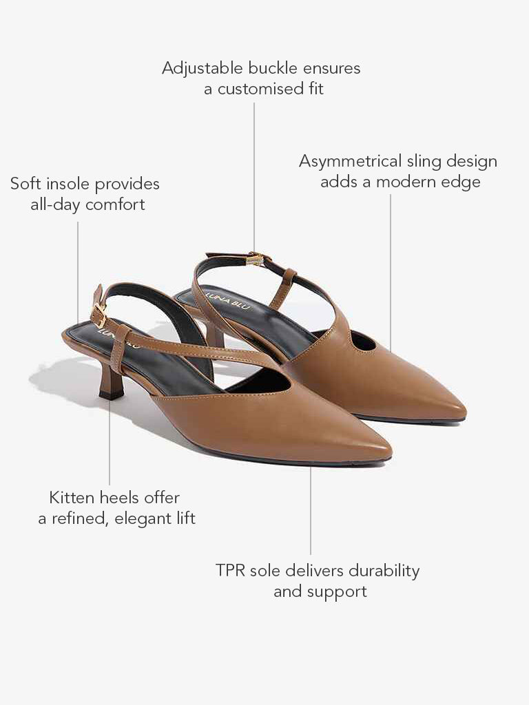 Westside LUNA BLU Women's  Brown Asymmetrical Sling-Designed Mules for Work Wear Front View