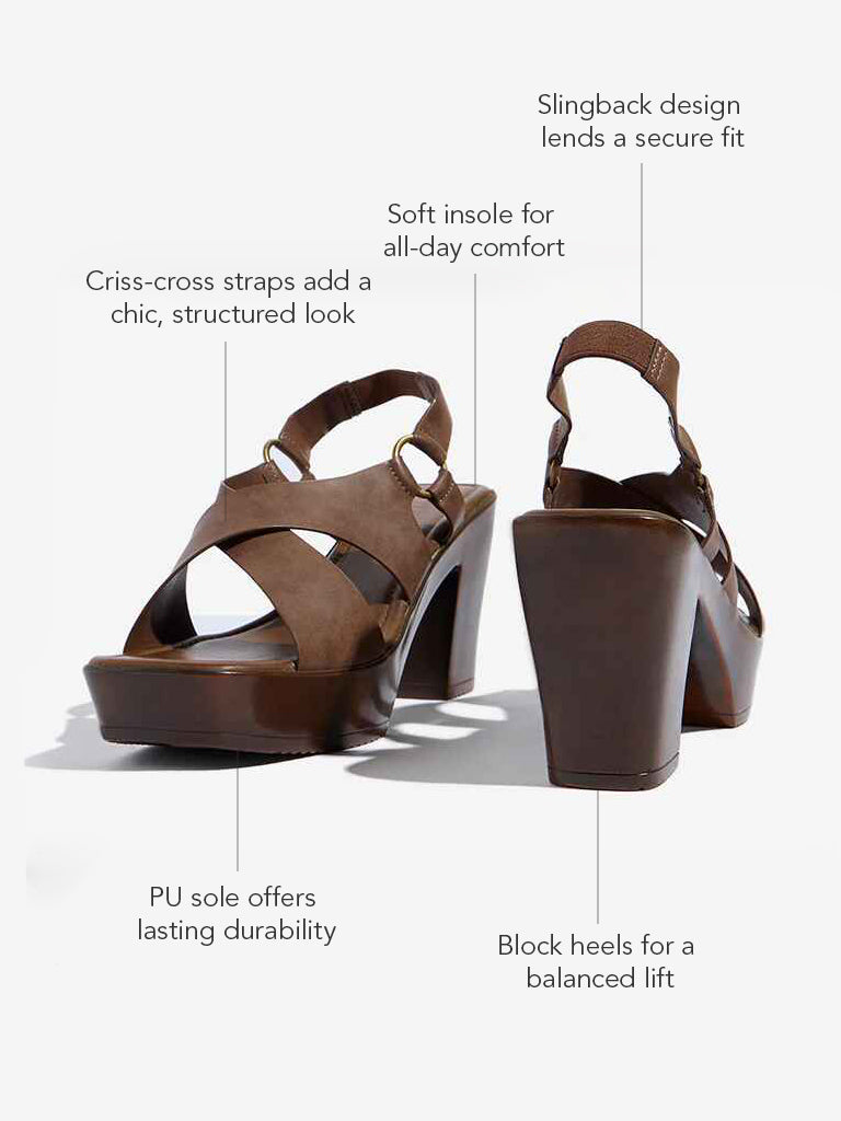 LUNA BLU Brown Criss-Cross Block Sandals