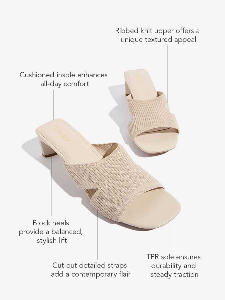 LUNA BLU Ivory Cut-Out Detailed Knitted Heel Sandals