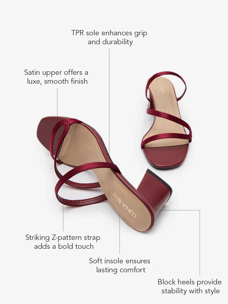 LUNA BLU Red Z-Pattern Block Heel Sandals