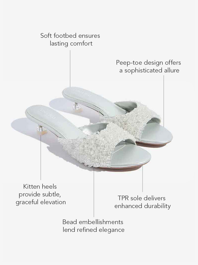 LUNA BLU Silver Embellished Peep Toe Sandals