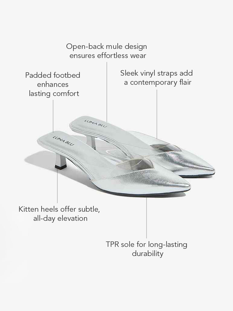 LUNA BLU Silver Vinyl Strap Mule Shoes