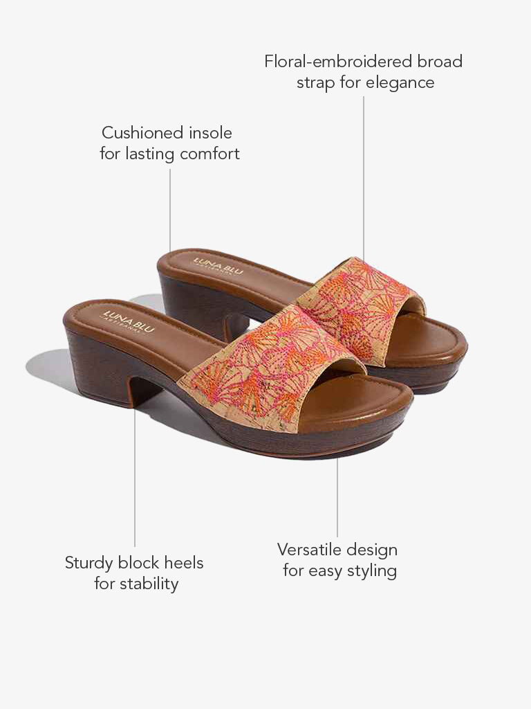 Luna Blu Tan Floral Embroidered Sandals