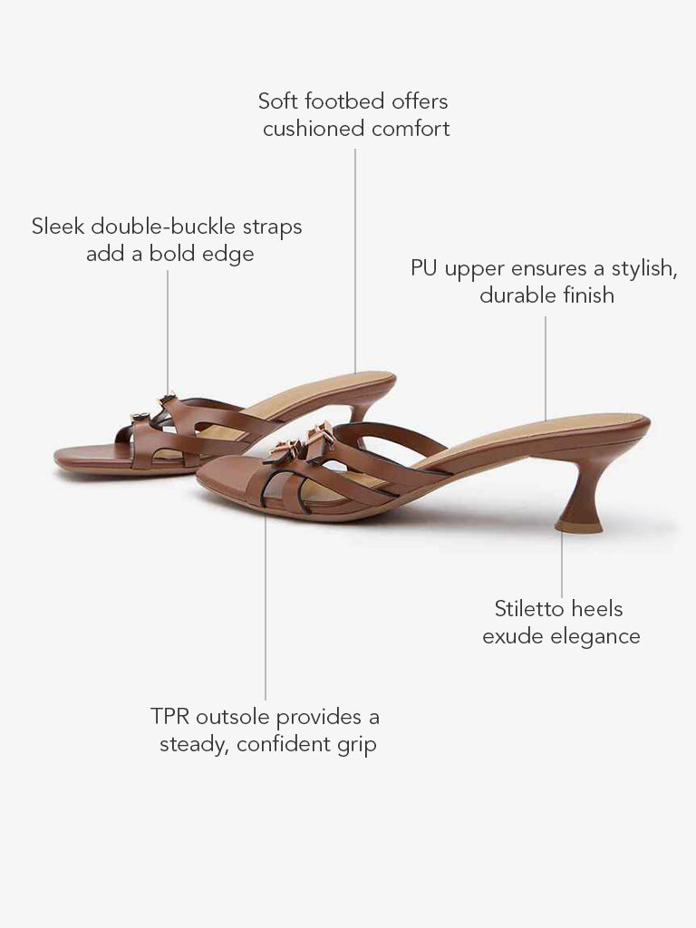 Westside LUNA BLU Women's  Tan Multi-Strap Heel Sandals for Casual Wear Front View