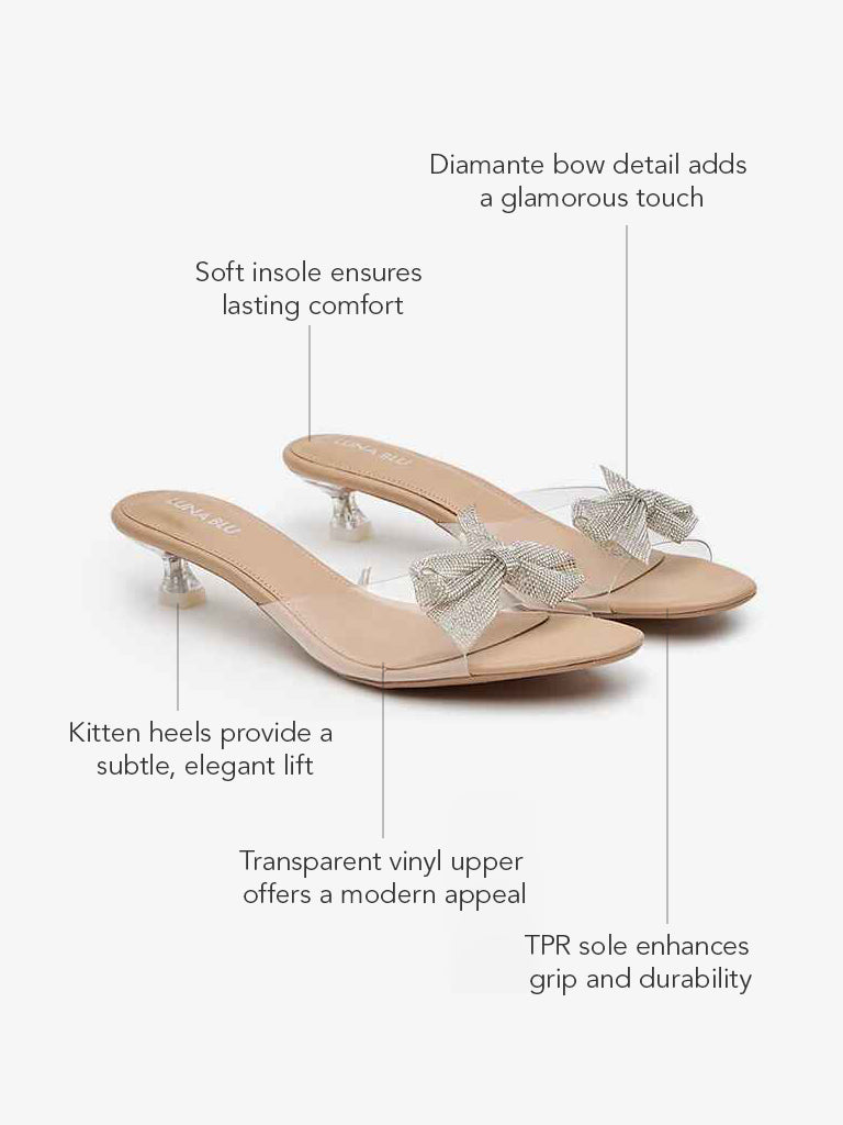 LUNA BLU Transparent Diamante Bow-Detailed Vinyl Heels