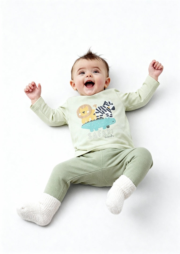 HOP Baby Sage Animal Design Cotton T-Shirt with Pants Set