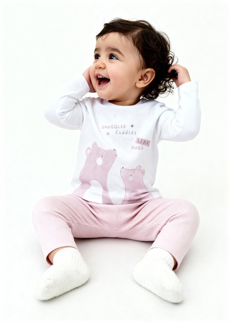 HOP Baby Pink Animal Pattern Cotton T-Shirt with Pants Set
