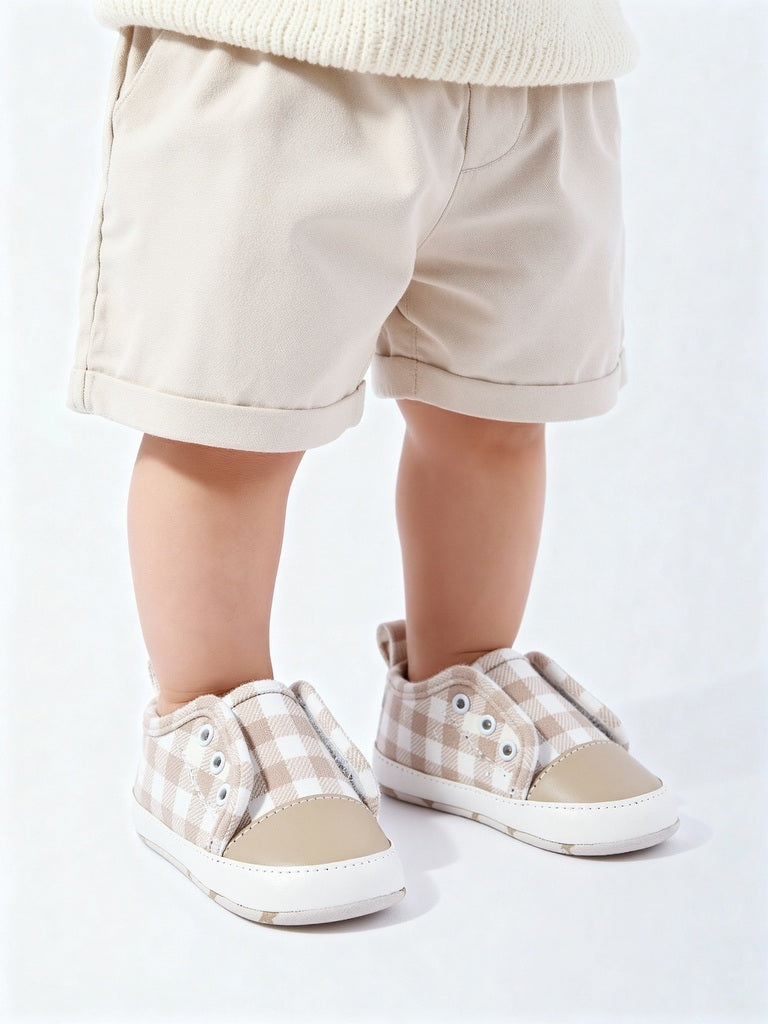 Yellow Beige Gingham Checkered Booties