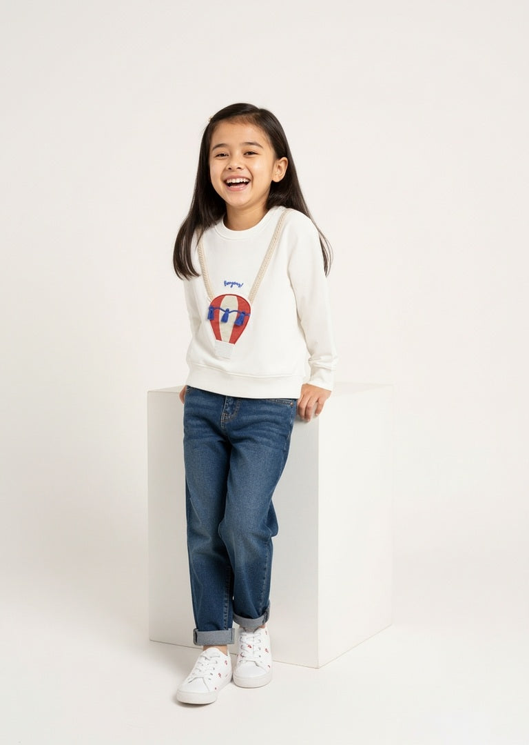 HOP Kids Off-White Pouch-Detailed Cotton Sweatshirt