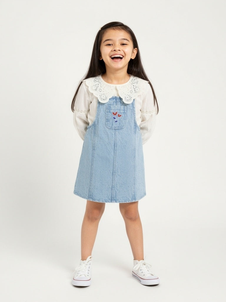 HOP Kids Girls Blue Denim Pinafore with Top Set
