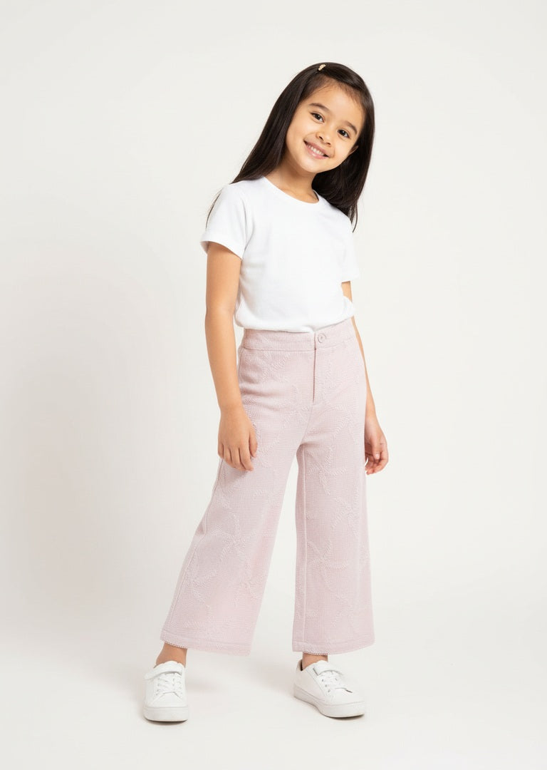 HOP Kids Pink Lace Detailed High-Rise Cotton-Blend Trousers