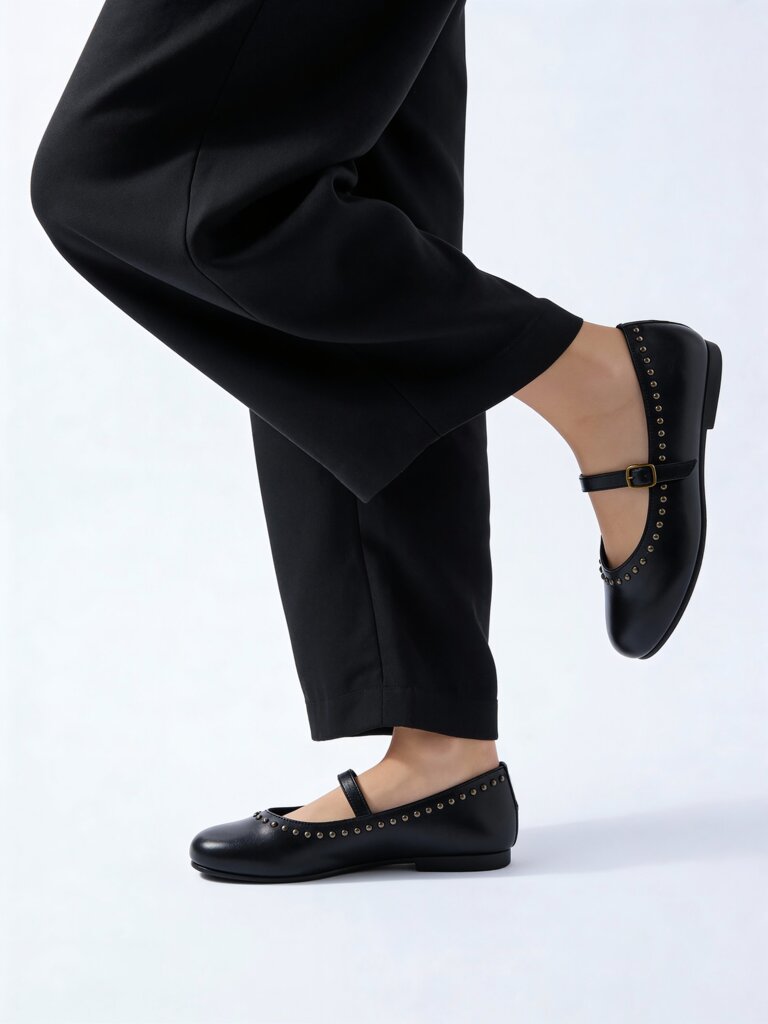 LUNA BLU Black Stud-Detailed Leather Mary Jane Shoes