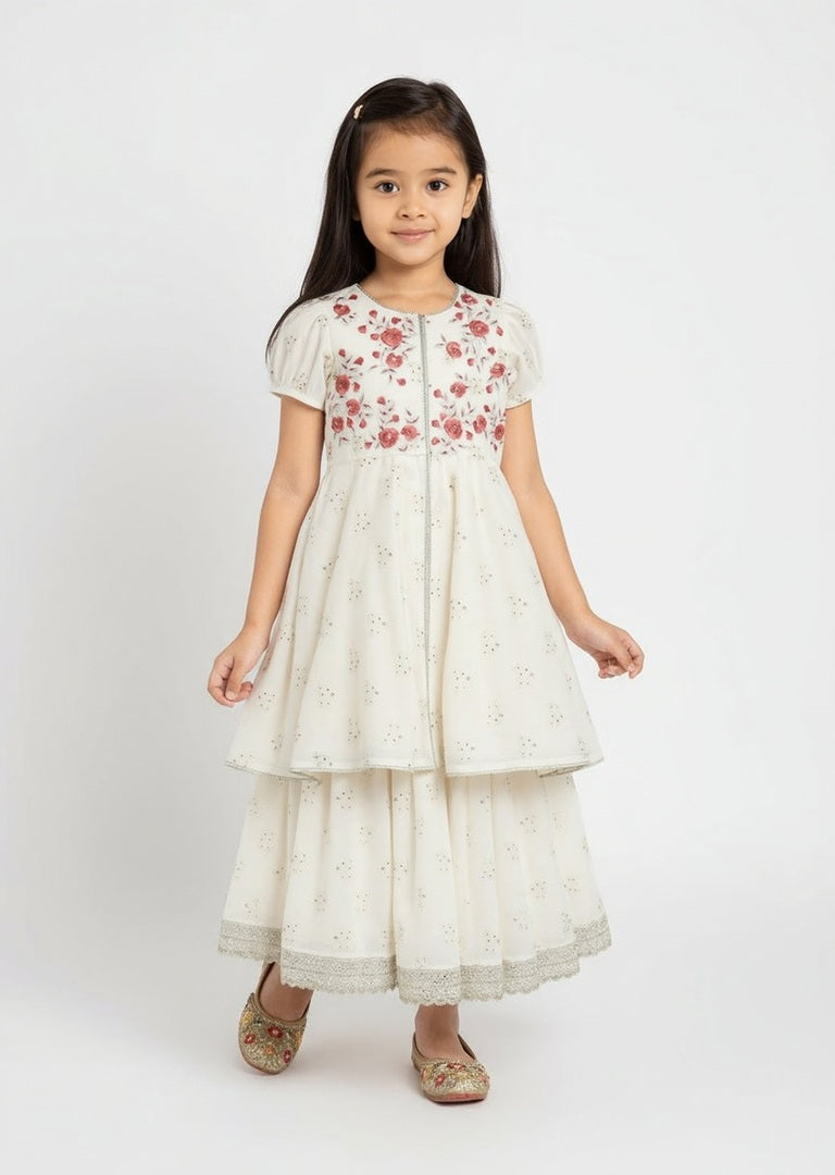Utsa Kids Off-White Floral Embroidered Ethnic Set - (2-8yrs)
