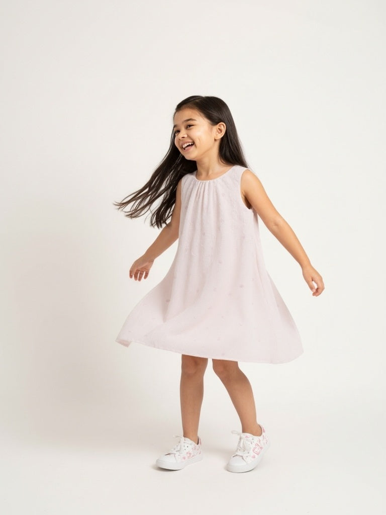HOP Kids Girls Light Pink Embroidered Cotton A-Line Dress