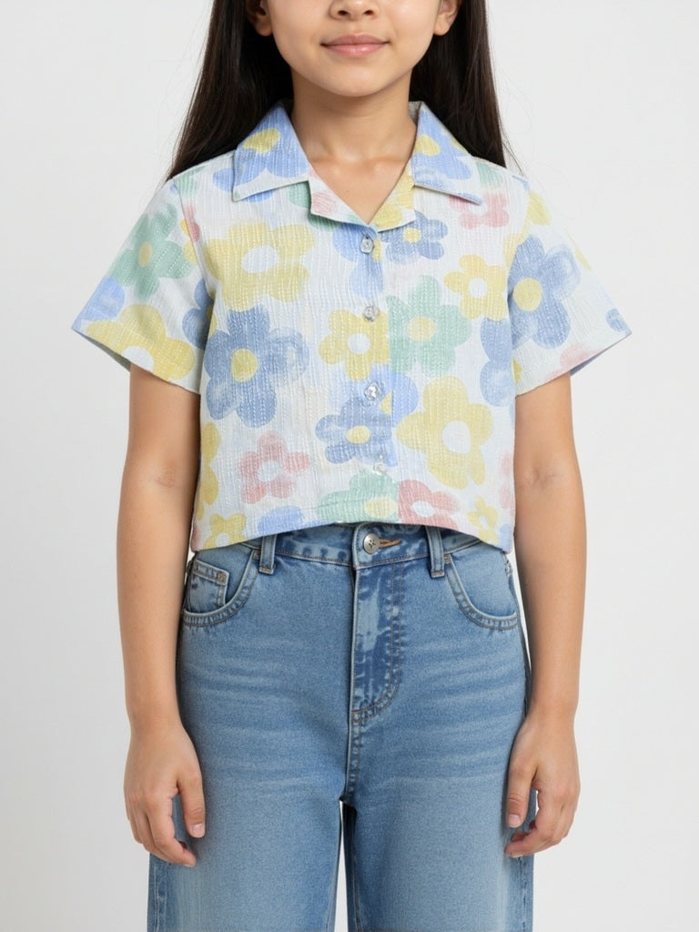 HOP Kids Girls Multicolour Floral Design Shirt