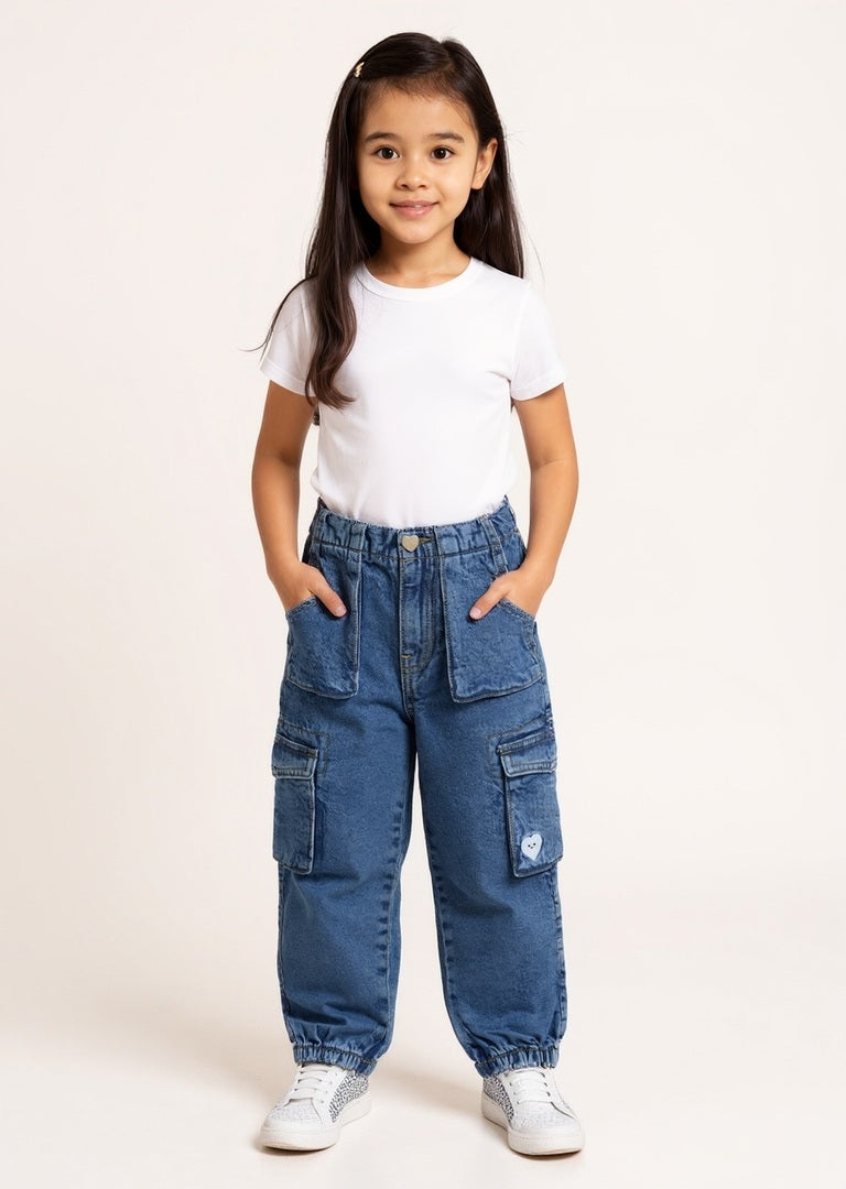 HOP Kids Dark Blue High-Rise Jogger-Style Jeans