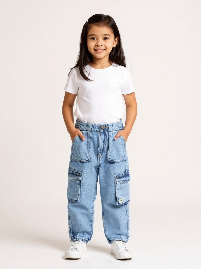HOP Kids Girls Blue Mid-Rise Jogger-Style Jeans