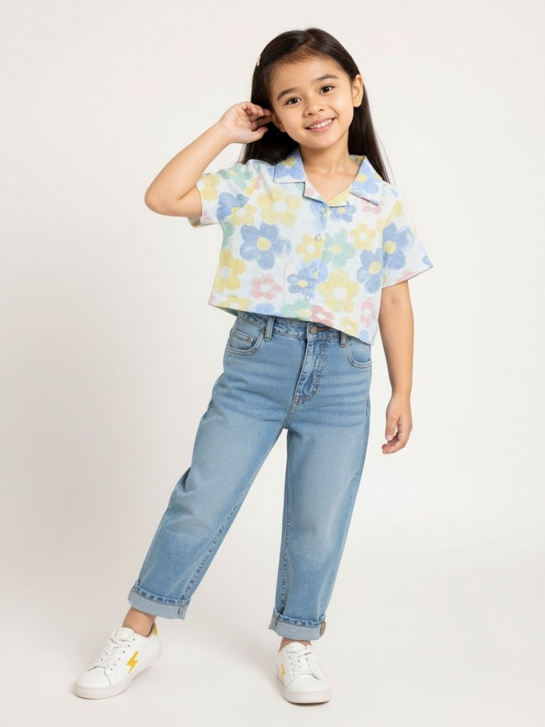 HOP Kids Girls Multicolour Floral Design Shirt