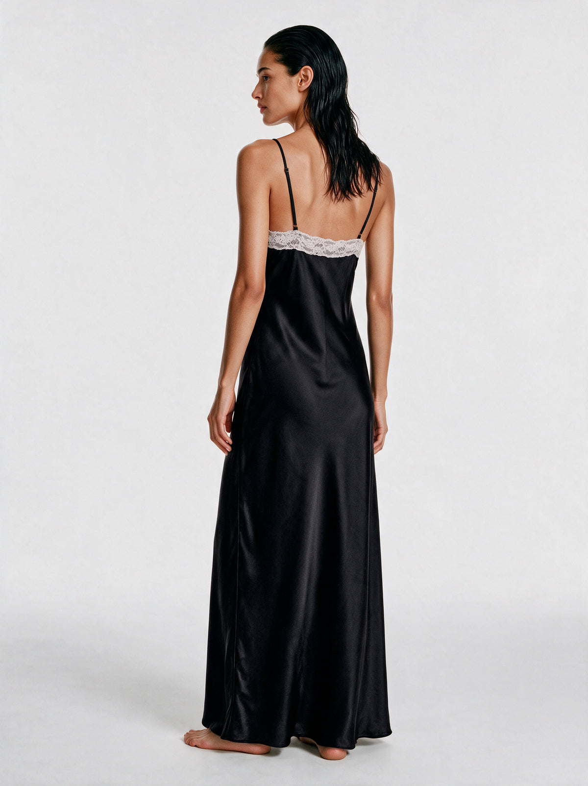 Luxury Satin Lace-Trimmed Slip Dress