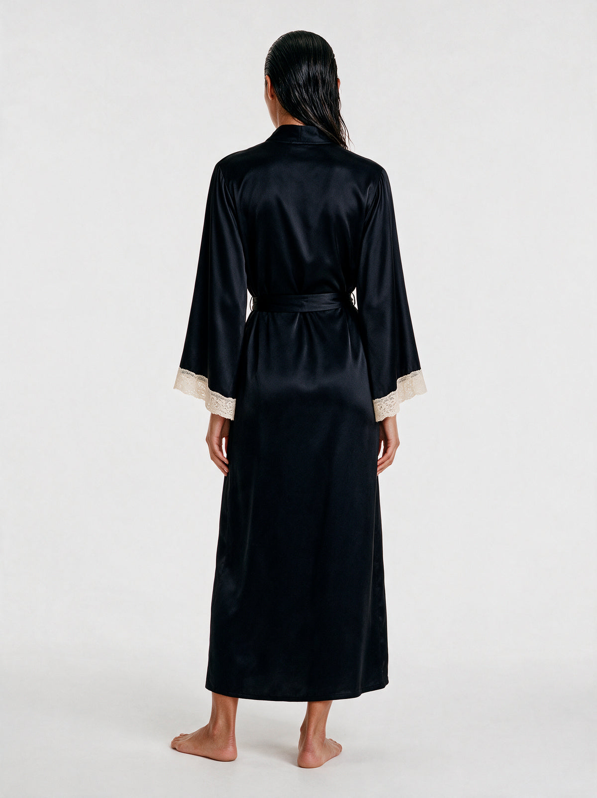 Luxury Satin Lace-Trimmed Long Robe