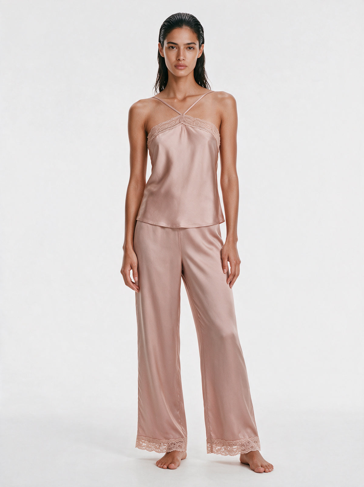 Luxury Satin Lace-Trim Camisole Set