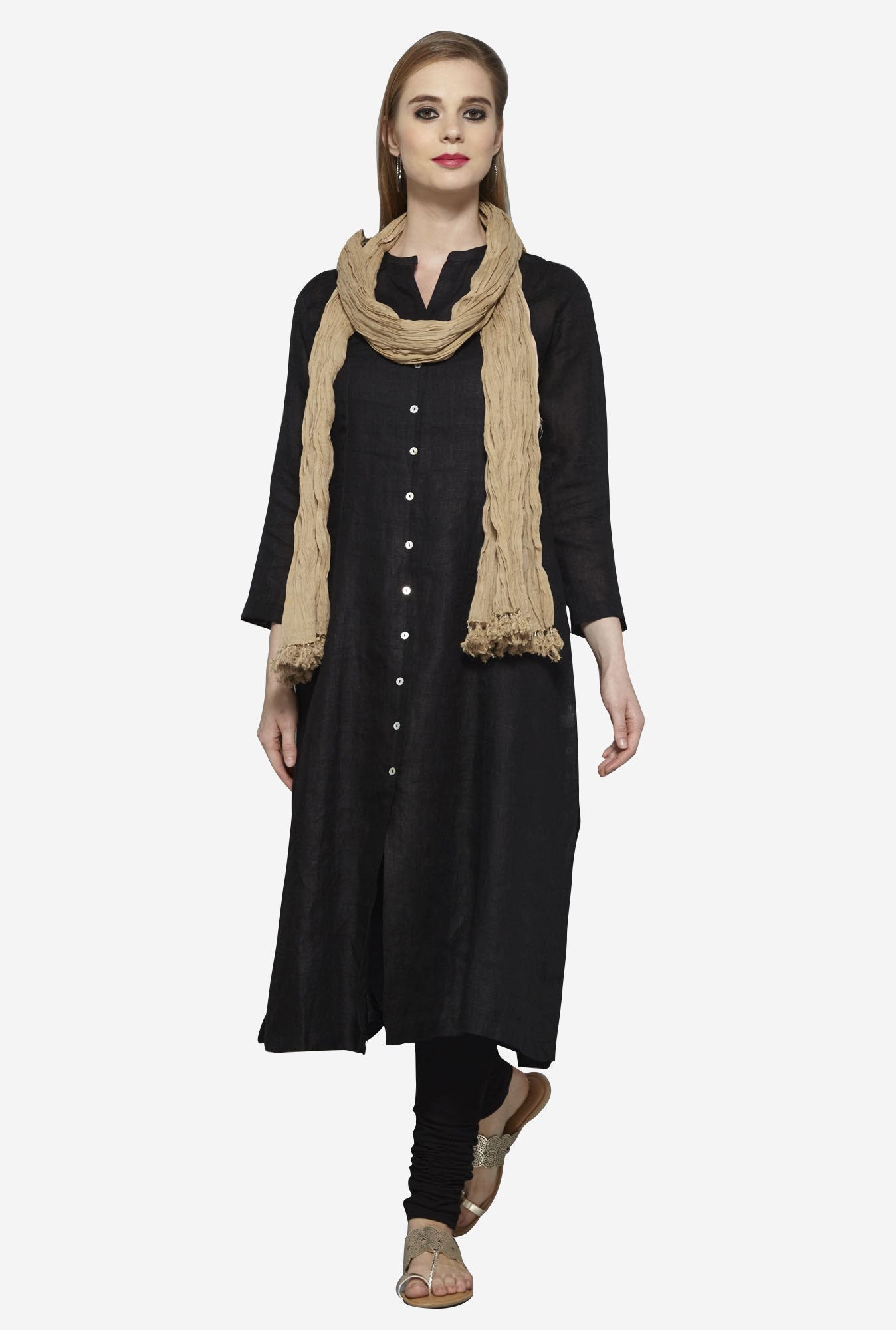 Utsa Beige Crushed Dupatta for women full view - Westside