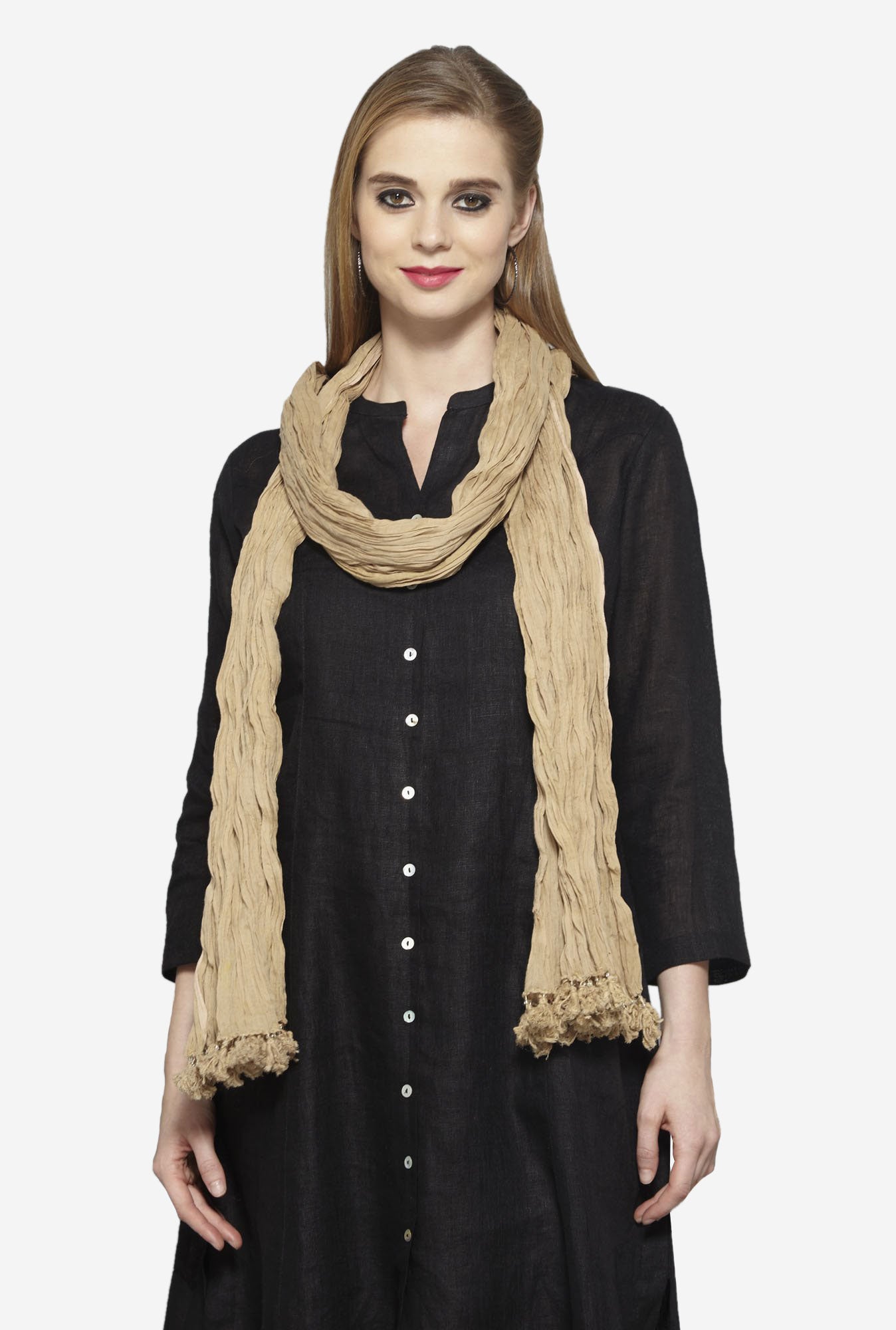 Utsa Beige Crushed Dupatta for women full view - Westside