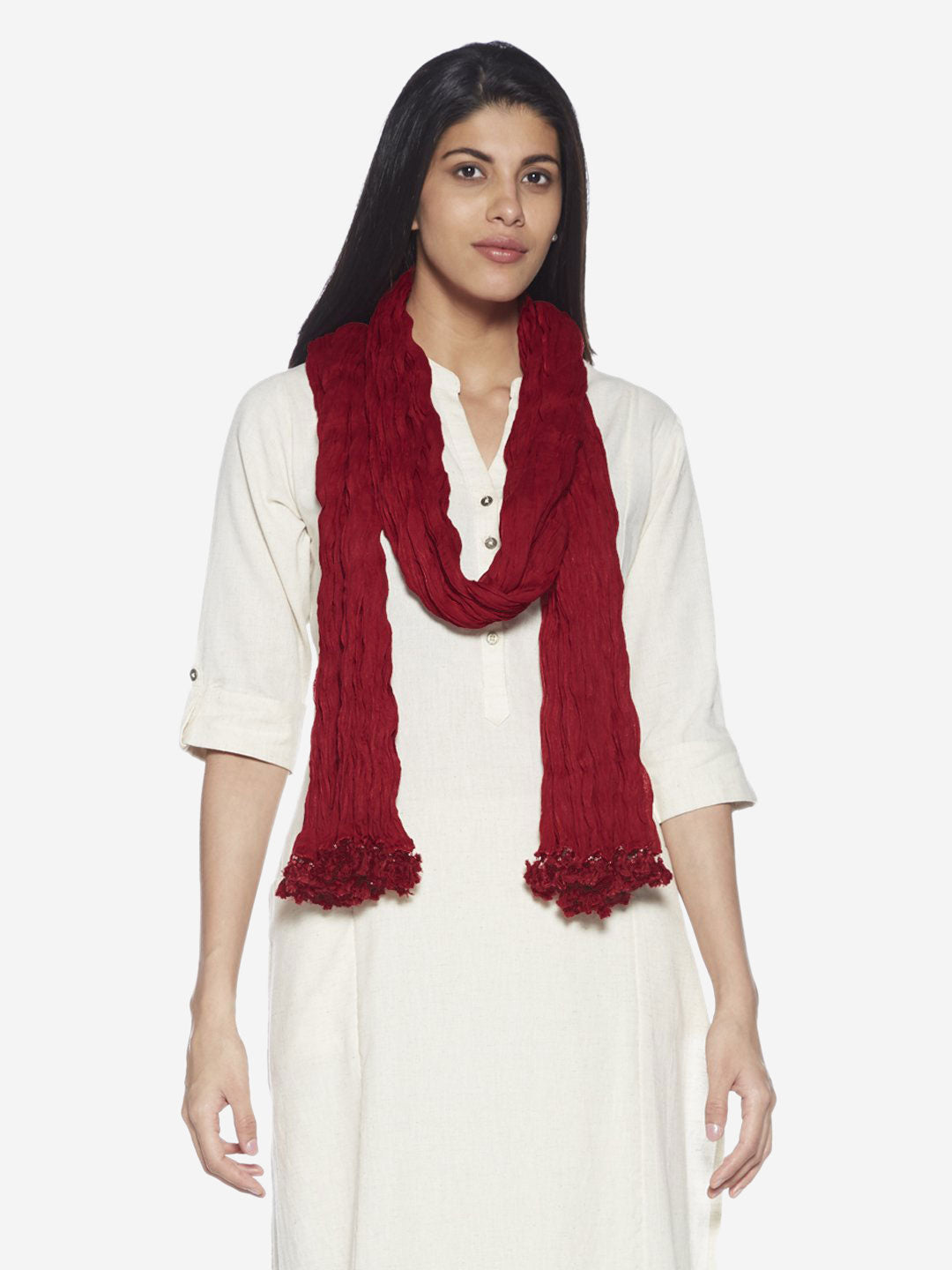 Utsa Maroon Crushed Cotton Dupatta