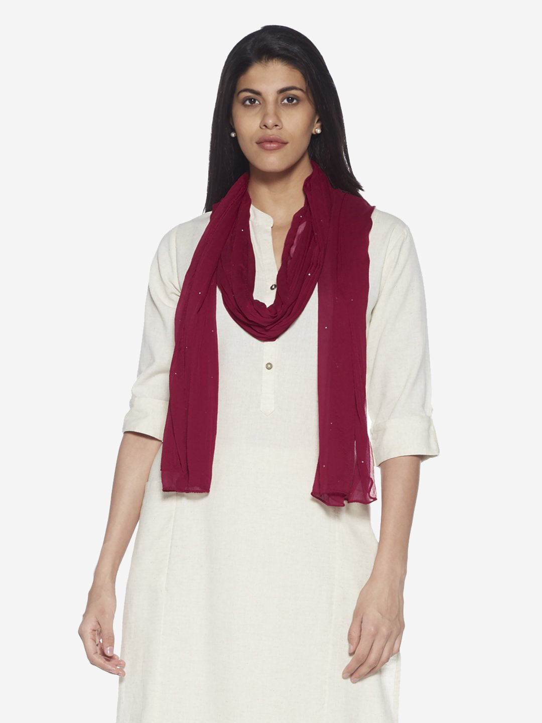 Utsa Maroon Badla Chiffon Dupatta