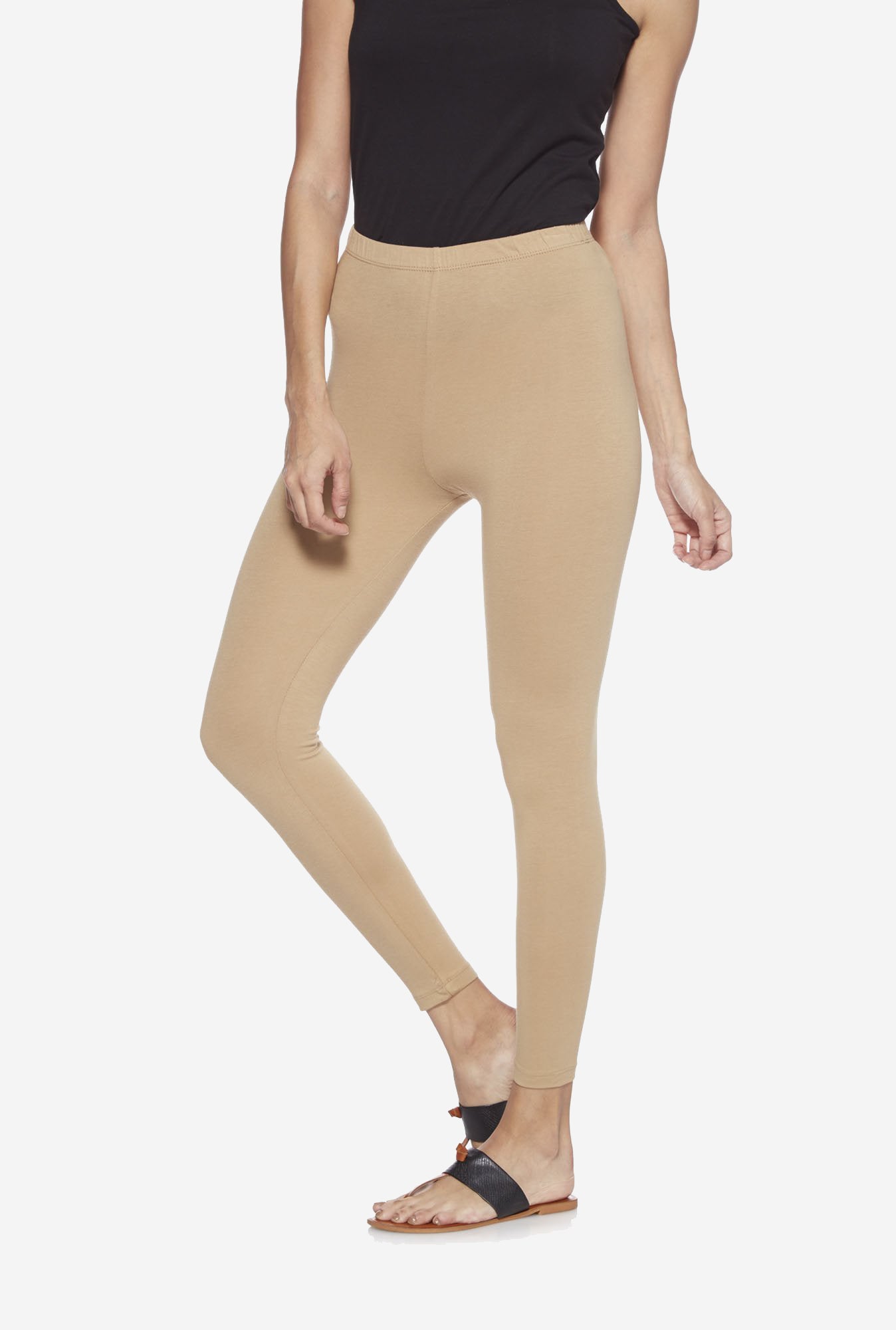 Utsa Beige Cropped Leggings for women full view - Westside