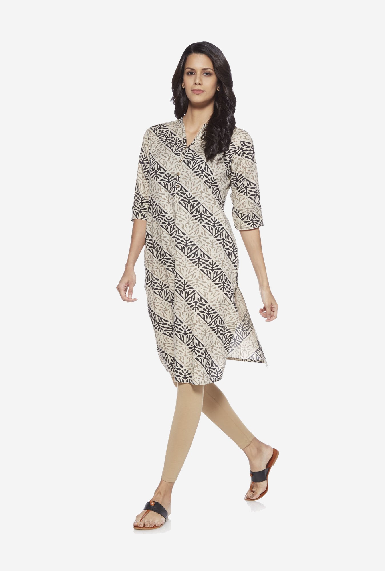 Utsa Beige Cropped Leggings for women full view - Westside