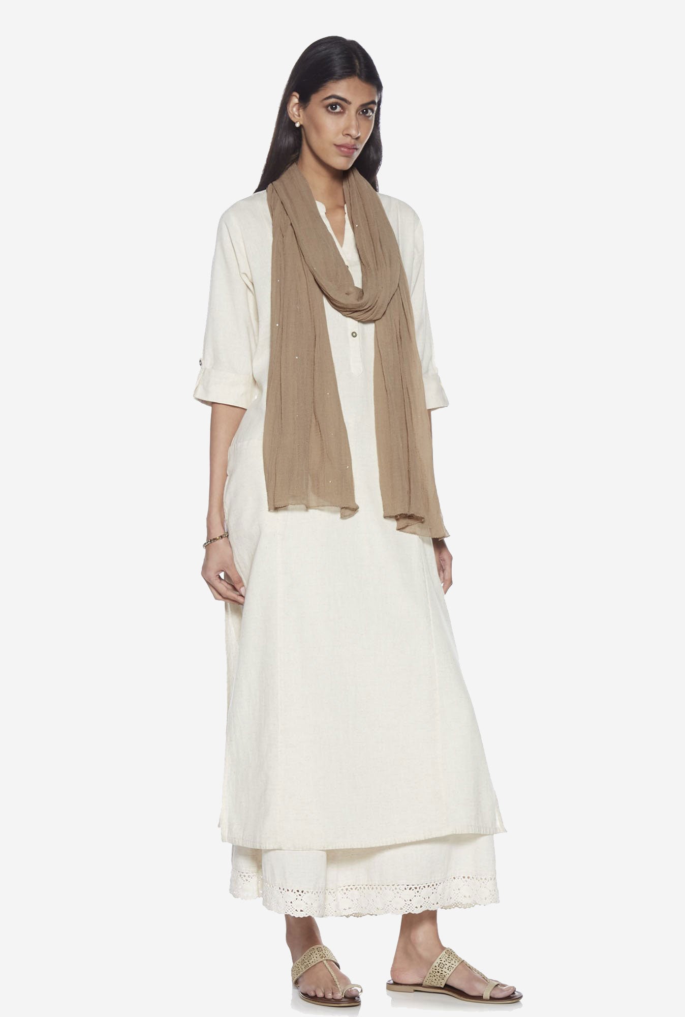 Utsa Beige Crepe Dupatta for women full view - Westside