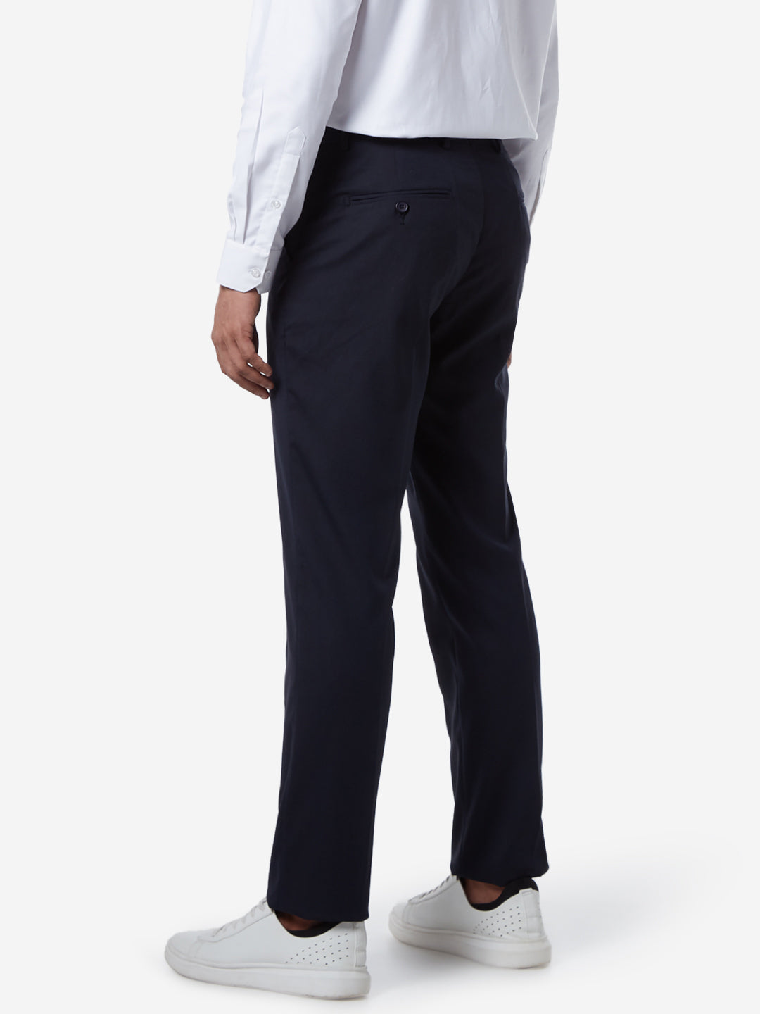 WES Formals Navy Relaxed Fit Trousers Back View 