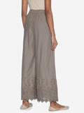 Zuba Grey Floral Embroidered Palazzos | Grey Floral Embroidered Palazzos for women back view - Westside