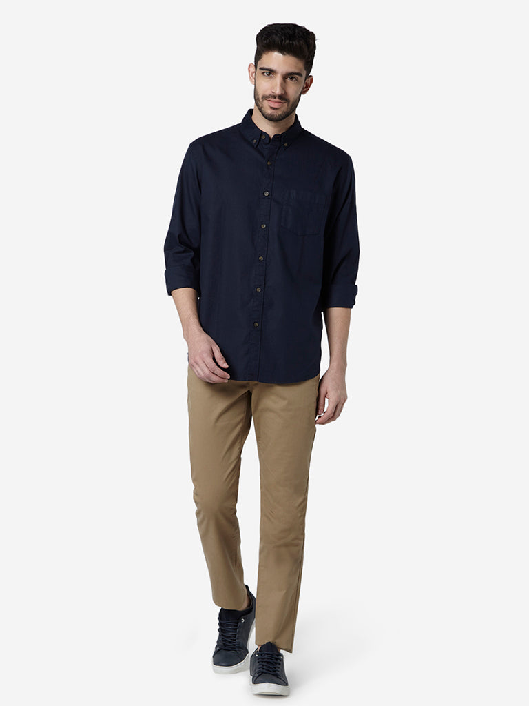 WES Casuals Navy Relaxed Fit Shirt | Navy Relaxed Fit Shirt for Men Full View - Westside