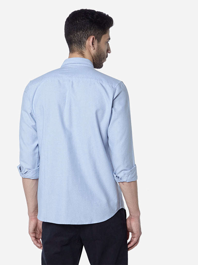 WES Casuals Light Blue Slim Fit Cotton Shirt | Light Blue Slim Fit Cotton Shirt for Men Back View - Westside