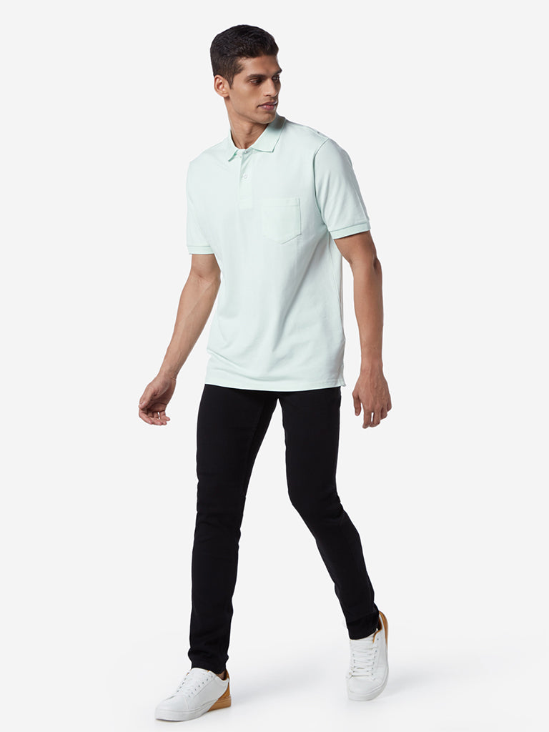WES Casuals Mint Green Relaxed Fit Polo T-Shirt