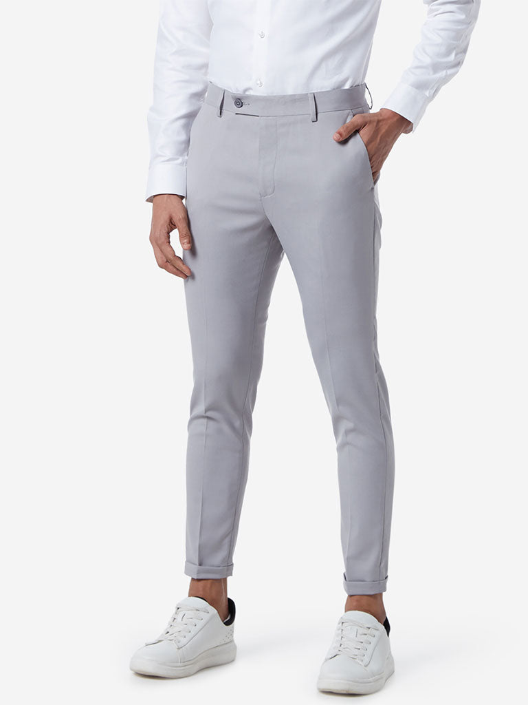 WES Formals Light Grey Carrot Fit Crop Trousers - Westside