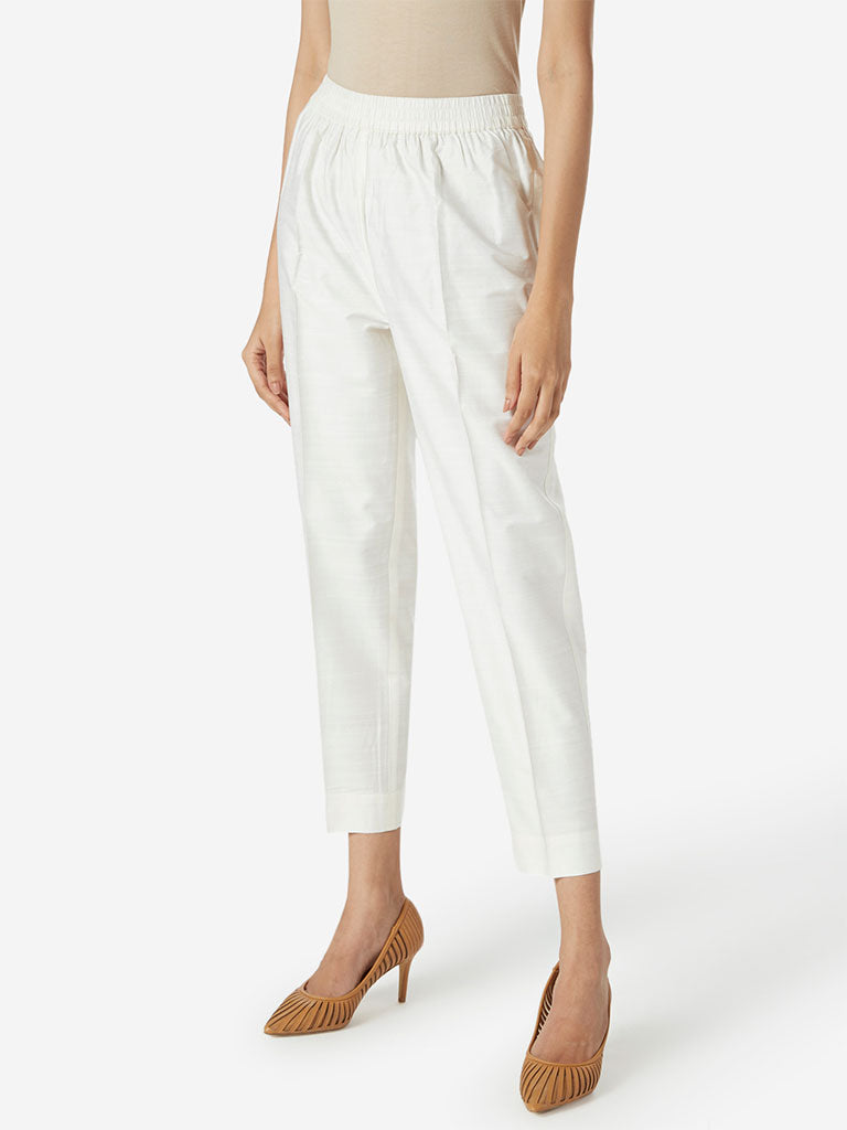 Zuba Off White Ethnic Pants | Off White Ethnic Pants for women full view - Westside