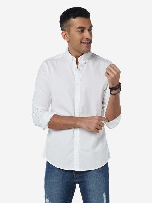 Nuon White Pure Cotton Slim Fit Shirt | Nuon White Pure Cotton Slim Fit Shirt for Men Front View - Westside