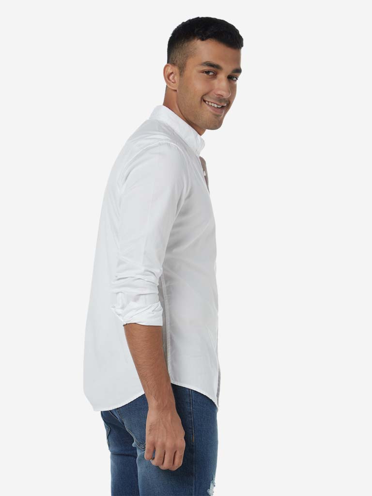 Nuon White Pure Cotton Slim Fit Shirt | Nuon White Pure Cotton Slim Fit Shirt for Men Side View - Westside