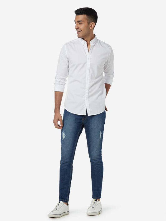Nuon White Pure Cotton Slim Fit Shirt | Nuon White Pure Cotton Slim Fit Shirt for Men Standing View - Westside