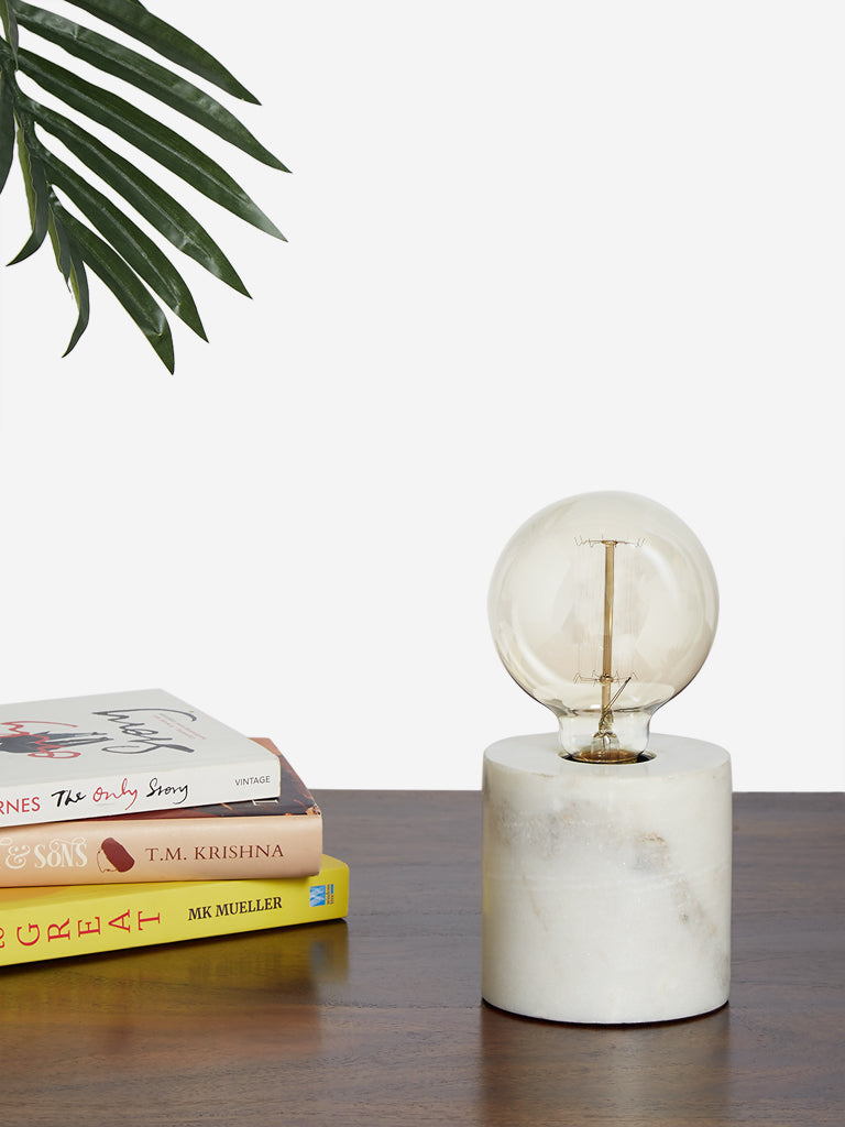 Westside Home White Marble Beverly Table Lamp With Filament Bulb