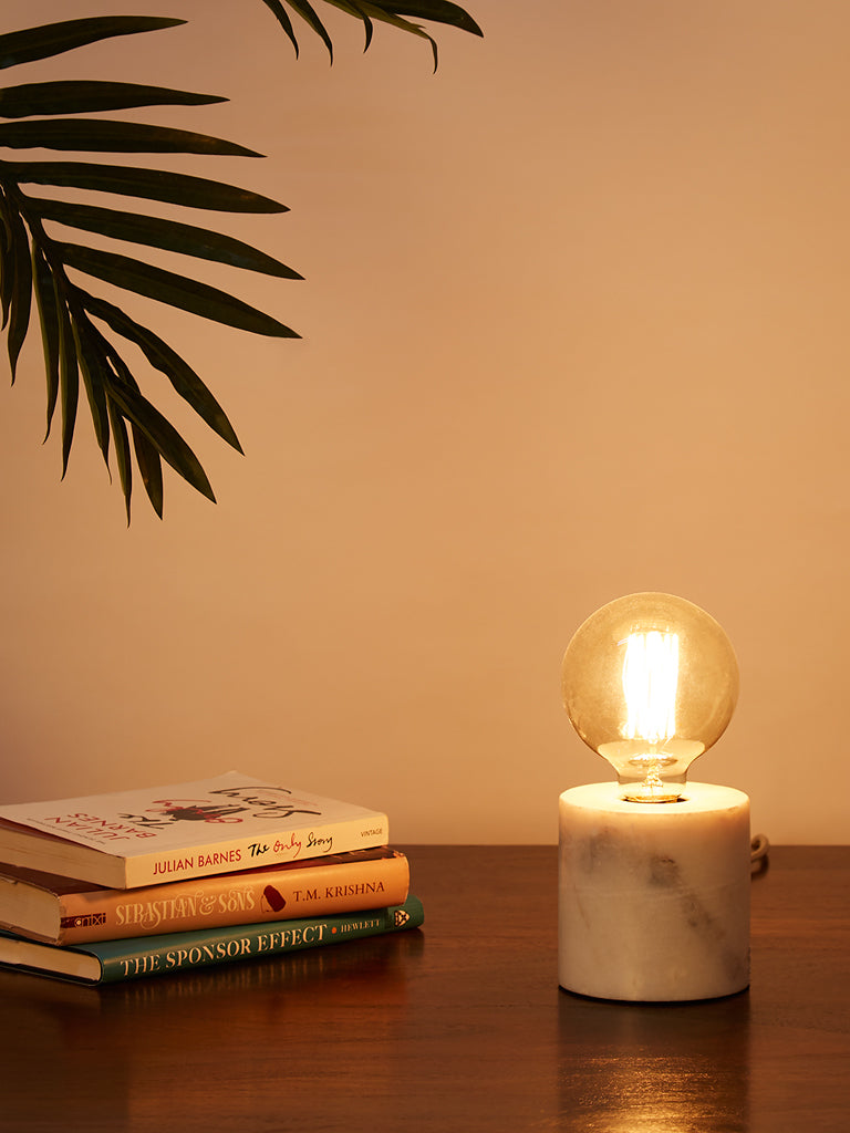 Westside Home White Marble Beverly Table Lamp With Filament Bulb