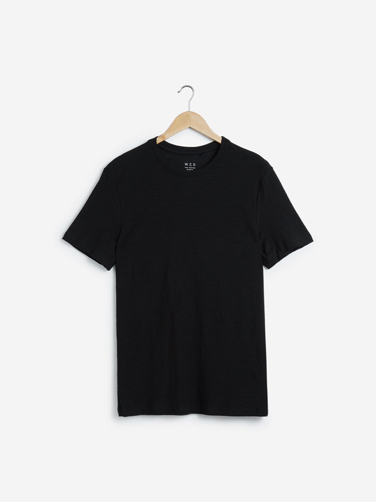 Buy WES Casuals Black Slim Fit Pure Cotton T-Shirt from Westside